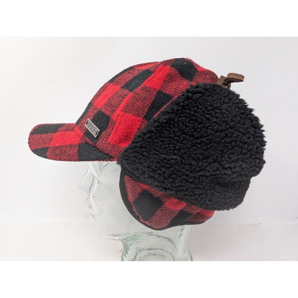 REI Hat Trapper Fitted Mens L/XL Red Black Plaid Wool Ear Flap Winter